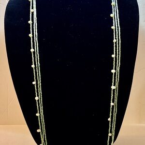 Vintage Oscar De La Renta 3 Strand Mint Green Faux Pearl with Seed Beads
